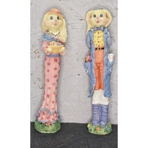 Vtg Pencil Bunny Figures‎ 6.5" tall Easter or Country Decor